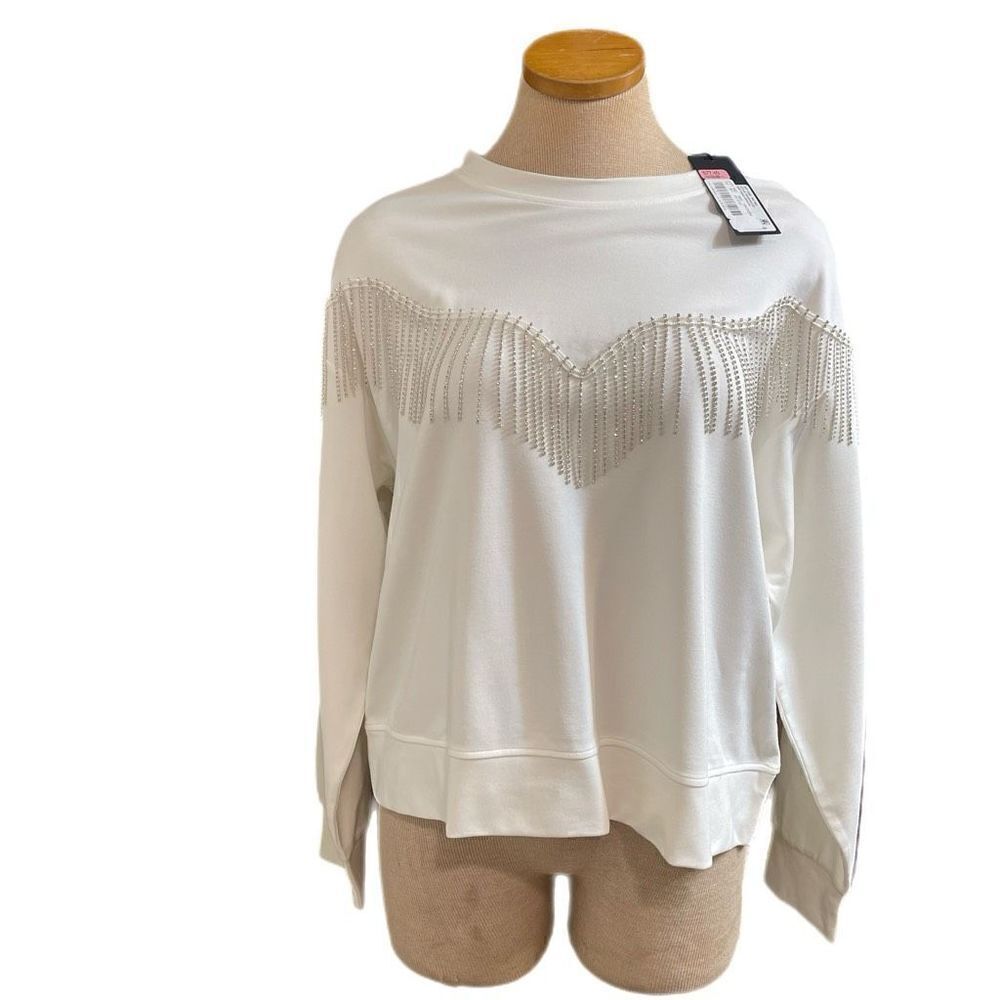 NWT Gianni Bini Nikki Crystal Rhinestone Fringe Sweatshirt Size Medium New
